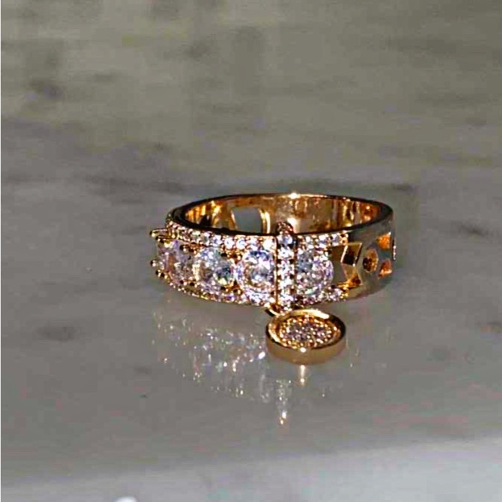 18K YELLOW PLATED  DIAMOND CHARM RING
